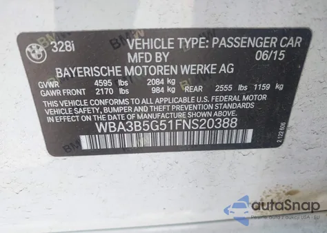 2015 BMW 328I xDrive from USA, damaged, VIN WBA3B5G51FNS20388